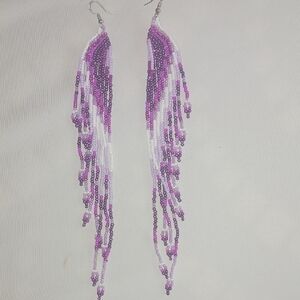 Elegant Long Purple Beaded Earrings